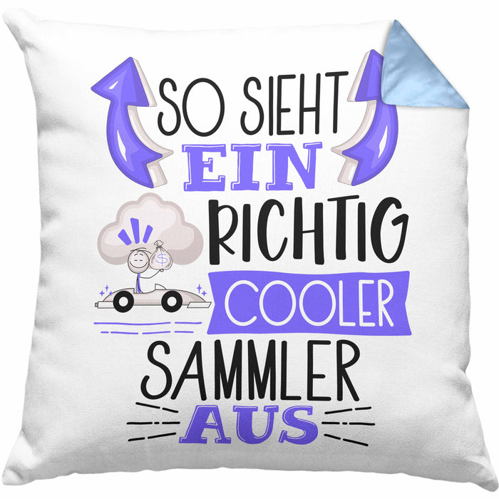 So Sieht Ein Richtig Cooler Sammler Aus Geschenk Kissen mit Füllung 40x40 Lustiger Spruch Geschenkidee (Grau) Blau Trendation