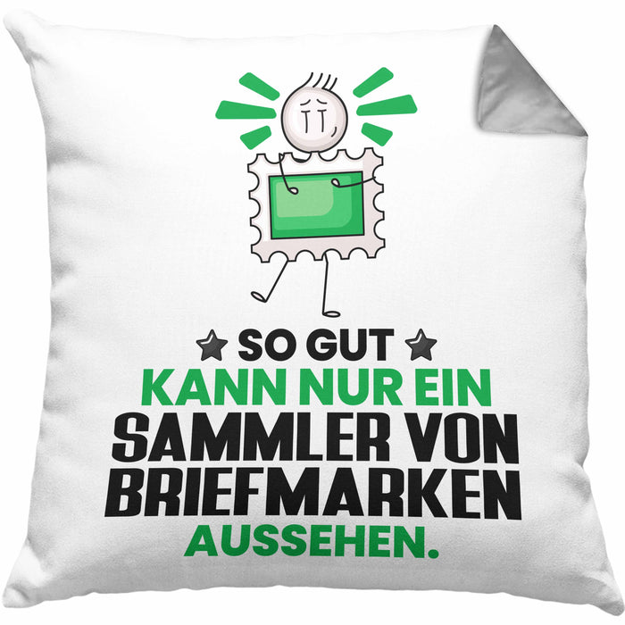 SammlervonBriefmarken Geschenk Kissen mit Füllung 40x40 So Gut Kann Nur Ein SammlervonBriefmarken Aussehen Geschenkidee (Grau) Grau Trendation