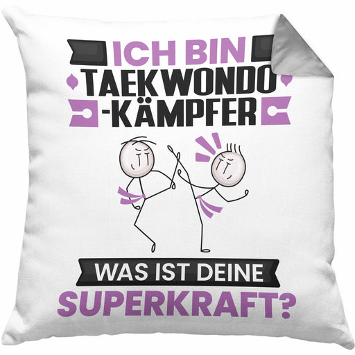 Taekwondo-Kämpfer Kissen mit Füllung 40x40 Geschenk für Taekwondo-Kämpfer Geburtstag Lustiger Spruch Was Ist Deine Superkraft (Grau) Grau Trendation