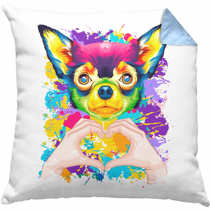 Chihuahua Besitzer Farbe Love Kissen mit Füllung 40x40 Geschenk Lustiger Spruch Geschenkidee Chihuahua Besitzerin (Grau) Blau Trendation