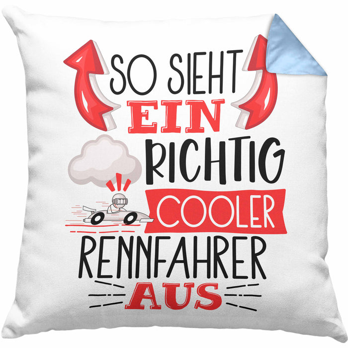 Rennfahrer Kissen mit Füllung 40x40 Geschenk So Sieht Ein Richtig Cooler Rennfahrer Aus Geschenkidee Spruch Lustig (Grau) Blau Trendation