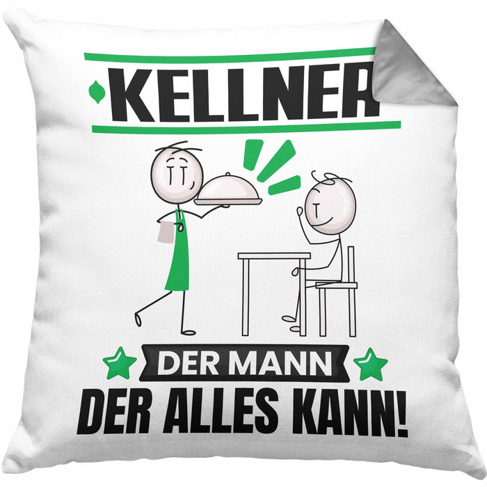 Kellner Kissen mit Füllung 40x40 Geschenk für Kellner Der Mann Der Alles Kann Geschenkidee zum Geburtstag (Grau) Grau Trendation