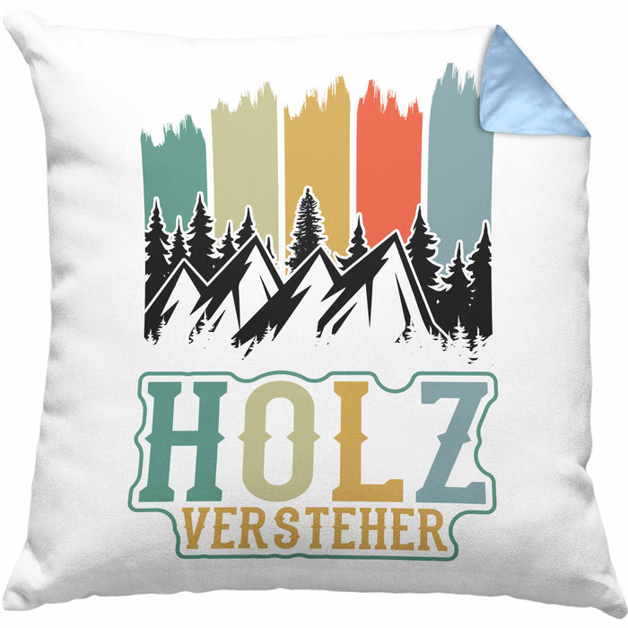 Holz Versteher Kissen mit Füllung 40x40 Geschenk Holzarbeiter Geschenkidee Waldarbeiter Schreiner (Grau) Blau Trendation