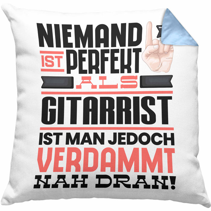 Gitarrist Geschenk Kissen mit Füllung 40x40 Lustige Geschenkidee für Gitarrist Geburtstag Niemand Ist Perfekt Aber Als Gitarrist Ist Man Nah Dran (Grau) Blau Trendation