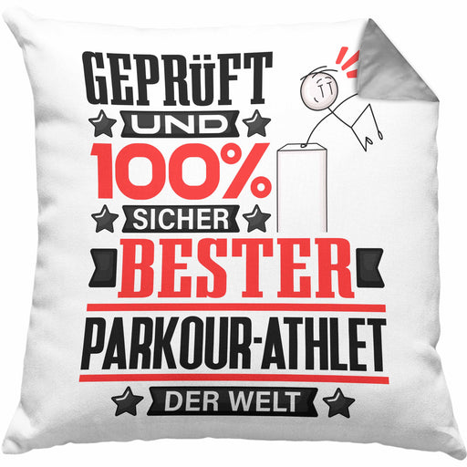 Parkour-Athlet Geschenk Lustiger Spruch für Parkour-Athlet Geschenkidee Bester Parkour-Athlet Der WeltKissen mit Füllung 40x40 (Grau) Grau Trendation