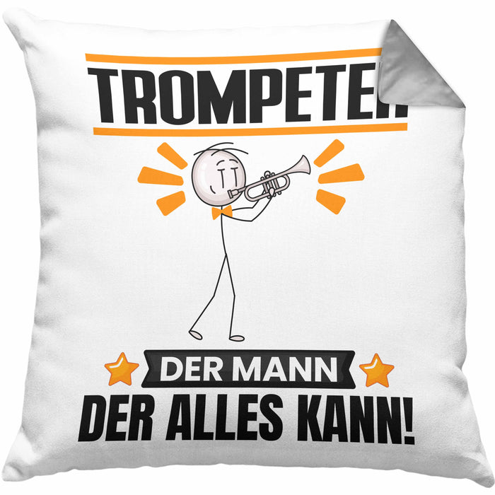 Trompeter Kissen mit Füllung 40x40 Geschenk für Trompeter Der Mann Der Alles Kann Geschenkidee zum Geburtstag (Grau) Grau Trendation