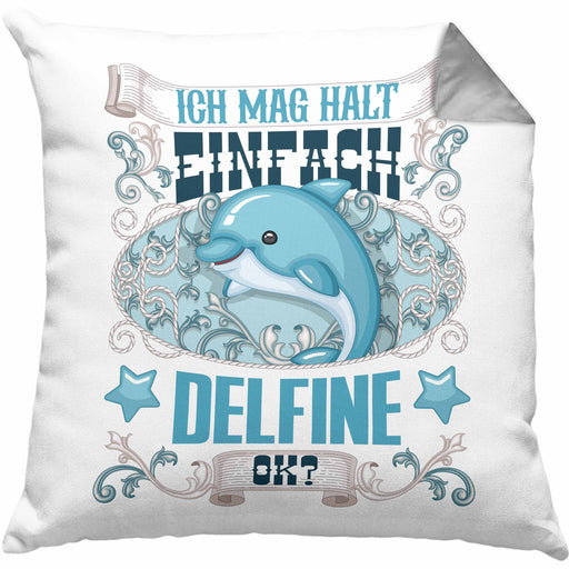 Delfine Kissen mit Füllung 40x40 Geschenk Delfinliebhaber Geschenkidee Spruch Mädchen (Grau) Grau Trendation