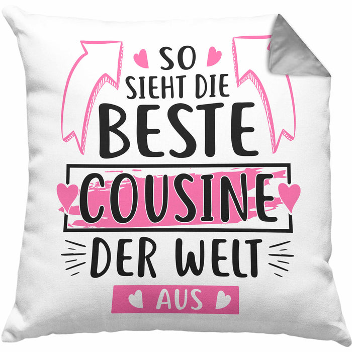 Cousine Kissen mit Füllung 40x40 Geschenk So Sieht Die Beste Cousine Der Welt Aus Geschenkidee (Grau) Grau Trendation