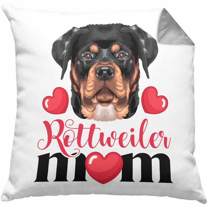 Rottweiler Besitzer Mom Mama Kissen mit Füllung 40x40 Geschenk Lustiger Spruch Geschenkidee Rottweiler Besitzerin (Grau) Grau Trendation