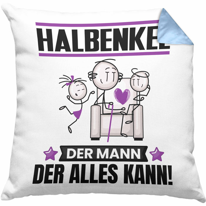 Halbenkel Kissen mit Füllung 40x40 Geschenk für Halbenkel Der Mann Der Alles Kann Geschenkidee zum Geburtstag (Grau) Blau Trendation
