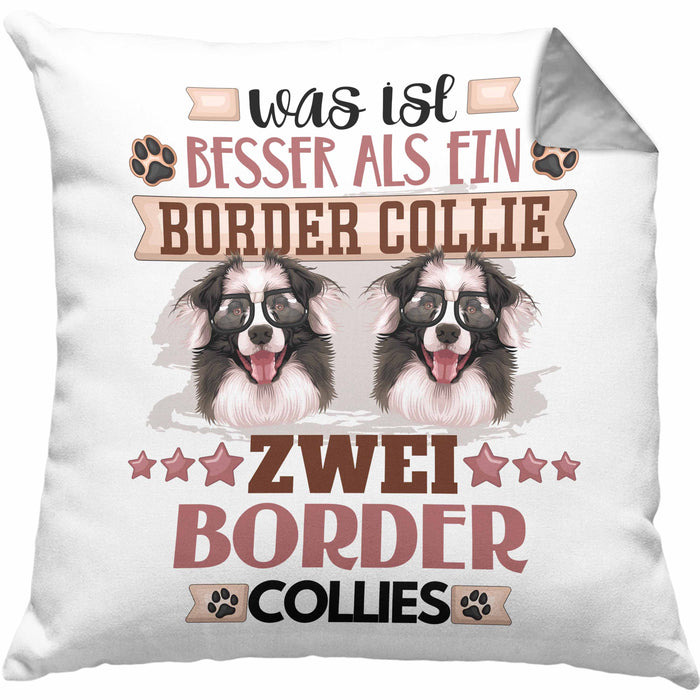 Border Collies Besitzer Kissen mit Füllung 40x40 Geschenk Lustiger Spruch Geschenkidee Was Ist Besser Als Ein Border Collies (Grau) Grau Trendation