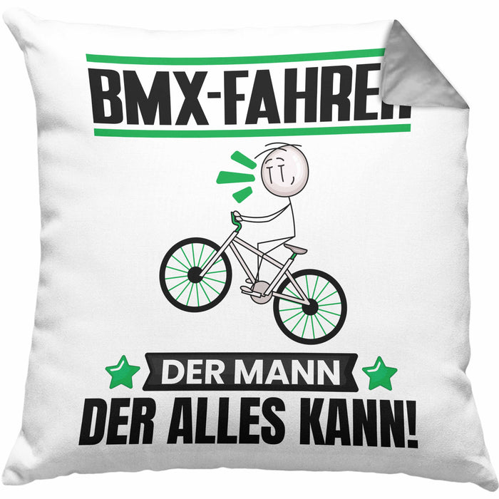 BMX-Fahrer Kissen mit Füllung 40x40 Geschenk für BMX-Fahrer Der Mann Der Alles Kann Geschenkidee zum Geburtstag (Grau) Grau Trendation
