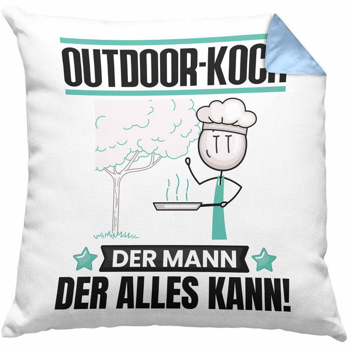 Outdoor-Koch Kissen mit Füllung 40x40 Geschenk für Outdoor-Koch Der Mann Der Alles Kann Geschenkidee zum Geburtstag (Grau) Blau Trendation
