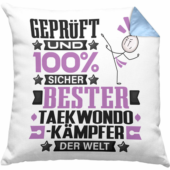 Taekwondo-Kämpfer Geschenk Lustiger Spruch für Taekwondo-Kämpfer Geschenkidee Bester Taekwondo-Kämpfer Der WeltKissen mit Füllung 40x40 (Grau) Blau Trendation