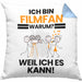 Filmfan Geschenk Kissen mit Füllung 40x40 Lustiger Spruch Ich Bin Filmfan Warum Weil Ich Es Kann Geschenkidee Bester Filmfan Geburtstag (Grau) Blau Trendation
