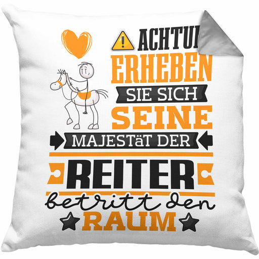 Reiter Geschenk Kissen mit Füllung 40x40 Lustiger Spruch Erheben Sie Sich Der Reiter Betritt den Raum (Grau) Grau Trendation
