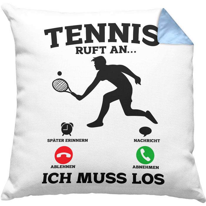 Tennis Kissen mit Füllung 40x40 Geschenk Lustige Kissen mit Füllung 40x40 Tennisfans - Geschenkidee Tennisspieler Ruft An (Grau) Blau Trendation