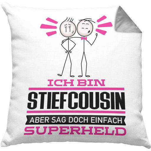 Stiefcousin Geschenk Kissen mit Füllung 40x40 Ich Bin Stiefcousin Aber Sag Doch Einfach Superheld Lustige Geschenkdiee für Stiefcousin (Grau) Grau Trendation