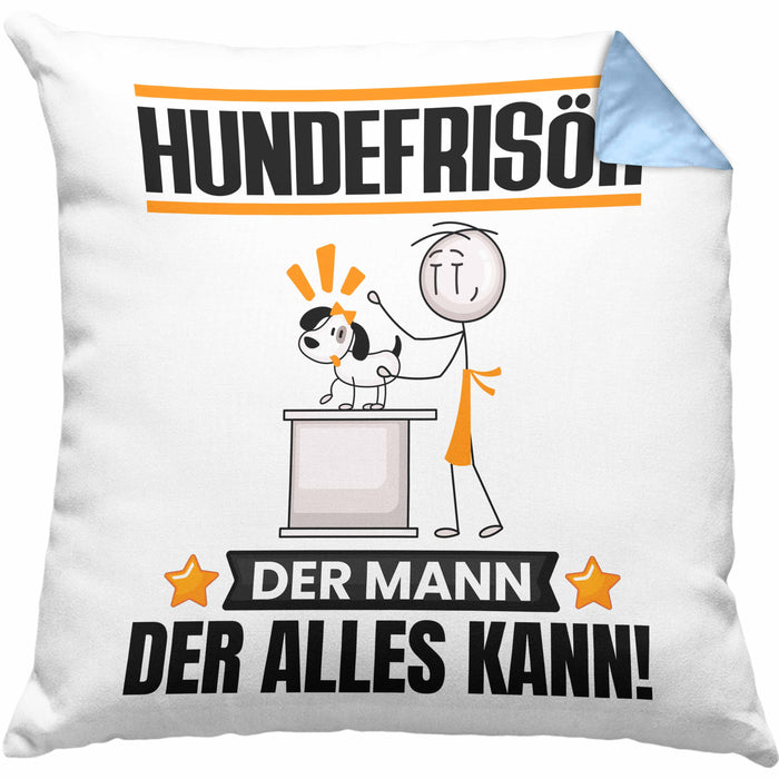 Hundefrisör Kissen mit Füllung 40x40 Geschenk für Hundefrisör Der Mann Der Alles Kann Geschenkidee zum Geburtstag (Grau) Blau Trendation
