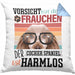 Cocker Spaniel Besitzerin Frauchen Kissen mit Füllung 40x40 Geschenk Lustiger Spruch Geschenkidee Vorsicht Vor Dem Frauchen (Grau) Blau Trendation