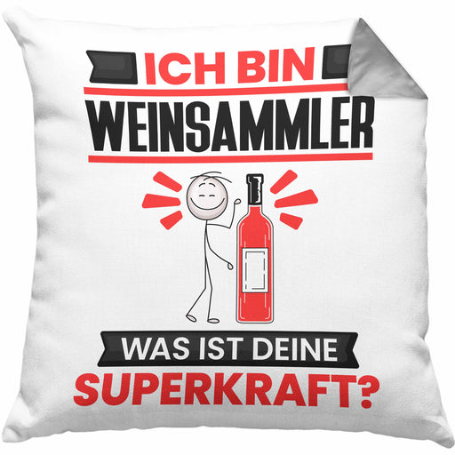 Weinsammler Kissen mit Füllung 40x40 Geschenk für Weinsammler Geburtstag Lustiger Spruch Was Ist Deine Superkraft (Grau) Grau Trendation