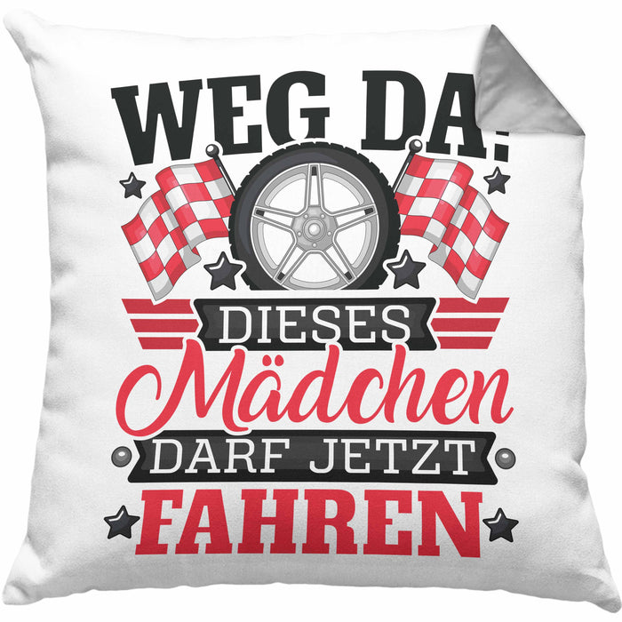 Führerschein Bestanden Geschenk Kissen mit Füllung 40x40 Bestandener Führerschein Weg Da Dieses Mädchen Darf Jetzt Fahren Motorrad Fahrschule (Grau) Grau Trendation