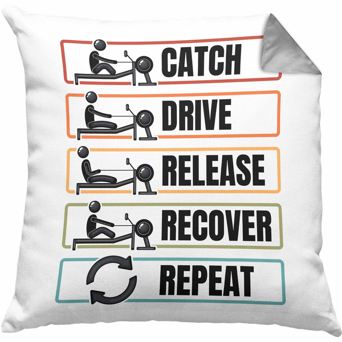 Rudern Kissen mit Füllung 40x40 Geschenk Catch Drive Release Recover Repeat Geschenkidee Ruderer (Grau) Grau Trendation