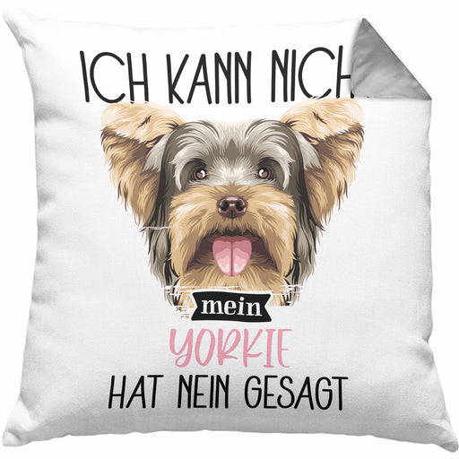 Yorkie Besitzer Kissen mit Füllung 40x40 Geschenk Lustiger Spruch Geschenkidee Ich Kann Nicht Mein Yorkie Hat Nein Gesagt (Grau) Grau Trendation