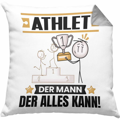 Athlet Kissen mit Füllung 40x40 Geschenk für Athlet Der Mann Der Alles Kann Geschenkidee zum Geburtstag (Grau) Grau Trendation