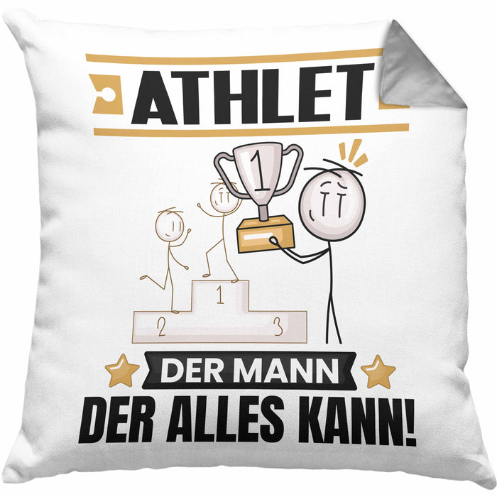 Athlet Kissen mit Füllung 40x40 Geschenk für Athlet Der Mann Der Alles Kann Geschenkidee zum Geburtstag (Grau) Grau Trendation