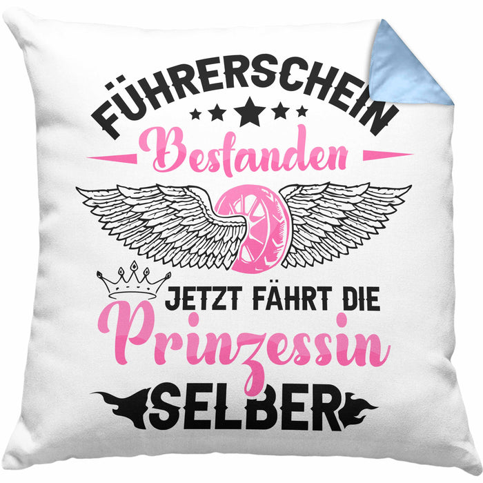 Führerschein Bestanden Kissen mit Füllung 40x40 Geschenk Frauen Mädchen Prinzessin Geschenk zum Bestandenden Führerschein (Grau) Blau Trendation