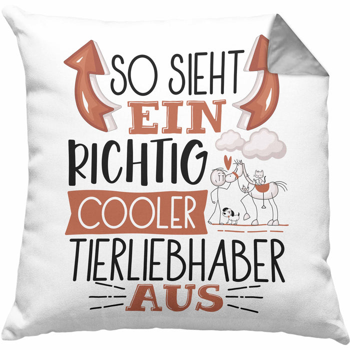 So Sieht Ein Richtig Cooler Tierwohlhaber Aus Geschenk Kissen mit Füllung 40x40 Lustiger Spruch Geschenkidee (Grau) Grau Trendation