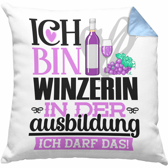 Winzerin Ausbildung Start Geschenk Kissen mit Füllung 40x40 Ich Bin Winzerin In Der Ausbildung Ich Darf Das Geschenkidee (Grau) Blau Trendation