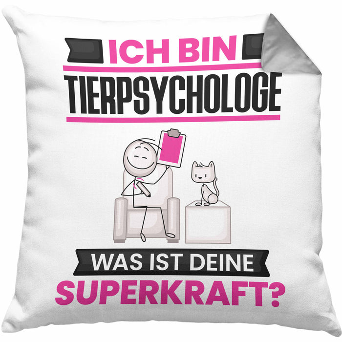 Tierpsychologe Kissen mit Füllung 40x40 Geschenk für Tierpsychologe Geburtstag Lustiger Spruch Was Ist Deine Superkraft (Grau) Grau Trendation