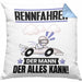 Rennfahrer Kissen mit Füllung 40x40 Geschenk für Rennfahrer Der Mann Der Alles Kann Geschenkidee zum Geburtstag (Grau) Blau Trendation