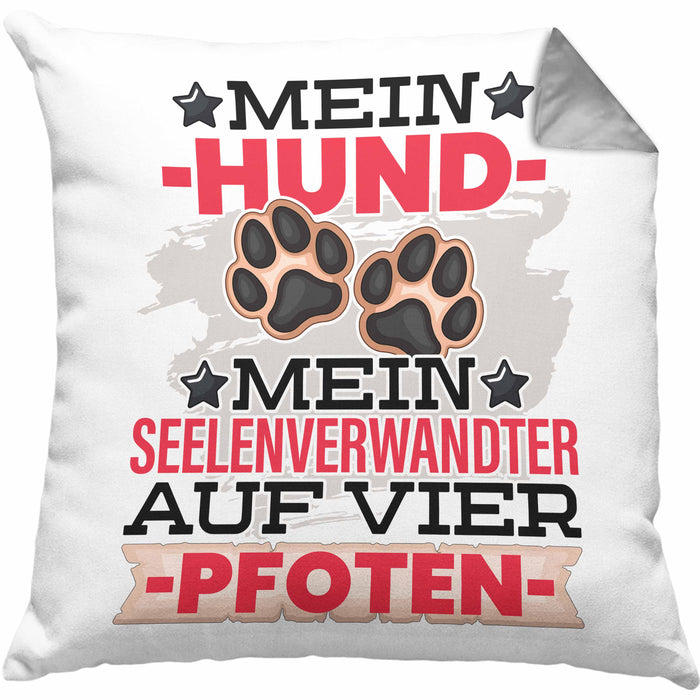 Hundebesitzer Kissen mit Füllung 40x40 Geschenk Hunde Mein Seelenverwandter Auf 4 Pfoten Geschenkidee Hunde Mama Frauchen Herrchen (Grau) Grau Trendation