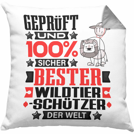 Wildtierschützer Geschenk Lustiger Spruch für Wildtierschützer Geschenkidee Bester Wildtierschützer Der WeltKissen mit Füllung 40x40 (Grau) Grau Trendation