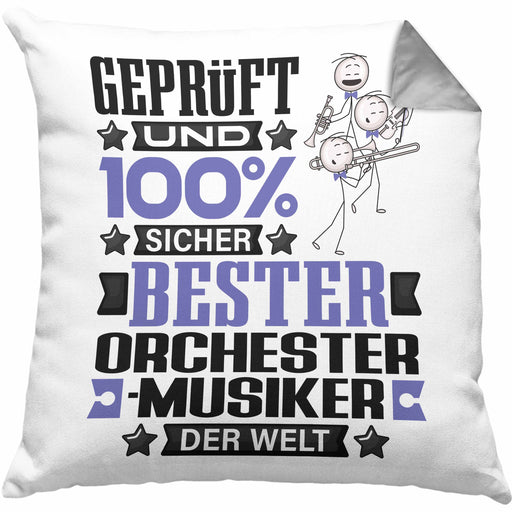 Orchestermusiker Geschenk Lustiger Spruch für Orchestermusiker Geschenkidee Bester Orchestermusiker Der WeltKissen mit Füllung 40x40 (Grau) Grau Trendation