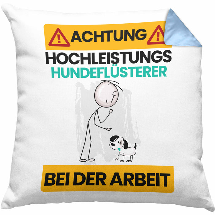 Hundeflüsterer Kissen mit Füllung 40x40 Geschenk Lustiger Spruch Geschenkidee für Hundeflüsterer Achtung Hochleistungs Hundeflüsterer Bei Der Arbeit (Grau) Blau Trendation