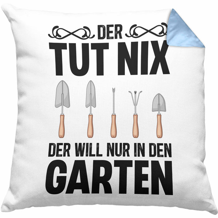 Der Tut Nix Gärtner Kissen mit Füllung 40x40 mit Spruch Garten Hobbygärtner Geschenk Lustig (Grau) Blau Trendation