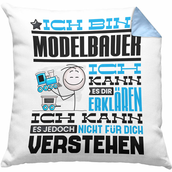 Modelbauer Geschenk Kaffee-Kissen mit Füllung 40x40 Geschenkidee für Modelbauer Ich Bin Modelbauer Ich Kann Es Dir Erklären Jedoch Nicht Für Dich Verstehen Spruch Lustig (Grau) Blau Trendation