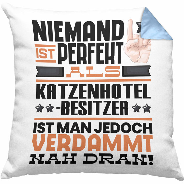 Katzenhotelbesitzer Geschenk Kissen mit Füllung 40x40 Lustige Geschenkidee für Katzenhotelbesitzer Geburtstag Niemand Ist Perfekt Aber Als Katzenhotelbesitzer Ist Man Nah Dran (Grau) Blau Trendation
