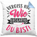 Vergiss Nie Wie Großartig Du Bist Kissen mit Füllung 40x40 Geschenk Liebste Person Beste Freundin Geschenkidee (Grau) Blau Trendation