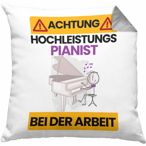 Pianist Kissen mit Füllung 40x40 Geschenk Lustiger Spruch Geschenkidee für Pianist Achtung Hochleistungs Pianist Bei Der Arbeit (Grau) Grau Trendation