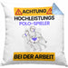 Polo-Spieler Kissen mit Füllung 40x40 Geschenk Lustiger Spruch Geschenkidee für Polo-Spieler Achtung Hochleistungs Polo-Spieler Bei Der Arbeit (Grau) Blau Trendation