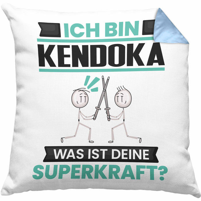 Kendoka Kissen mit Füllung 40x40 Geschenk für Kendoka Geburtstag Lustiger Spruch Was Ist Deine Superkraft (Grau) Blau Trendation