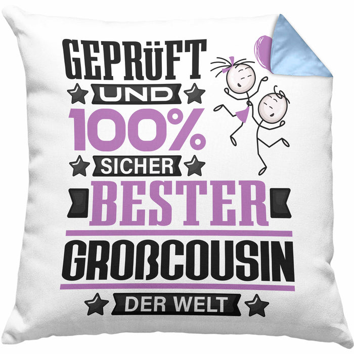 Großcousin Geschenk Lustiger Spruch für Großcousin Geschenkidee Bester Großcousin Der WeltKissen mit Füllung 40x40 (Grau) Blau Trendation
