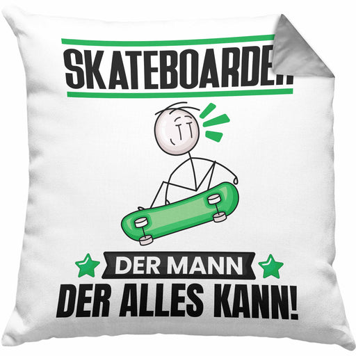 Skateboarder Kissen mit Füllung 40x40 Geschenk für Skateboarder Der Mann Der Alles Kann Geschenkidee zum Geburtstag (Grau) Grau Trendation