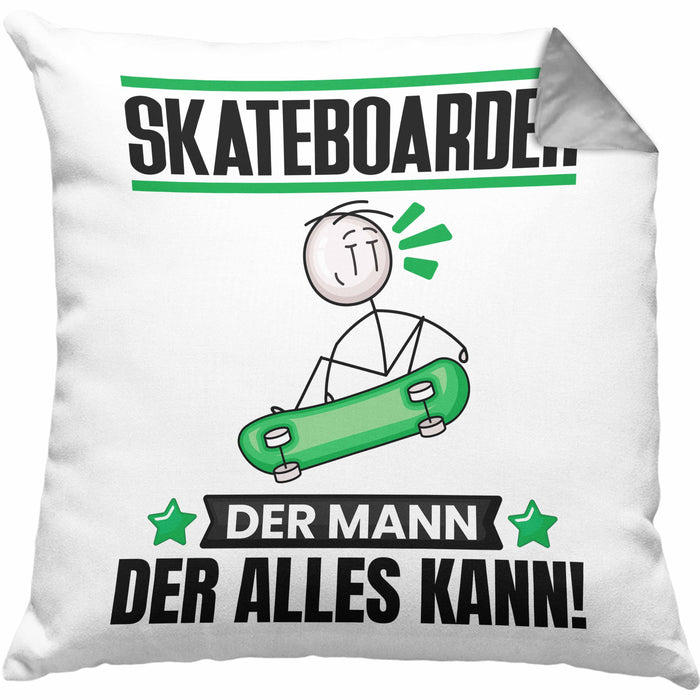 Skateboarder Kissen mit Füllung 40x40 Geschenk für Skateboarder Der Mann Der Alles Kann Geschenkidee zum Geburtstag (Grau) Grau Trendation