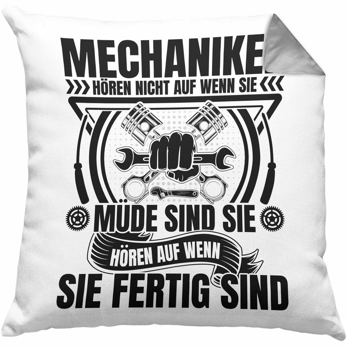 KFZ Mechaniker Kissen mit Füllung 40x40 Geschenk Spruch Männer KFZ Mechatroniker Geschenkidee Werkstatt Mechaniker Hören Nicht Auf Wenn Sie Müde Sind (Grau) Grau Trendation